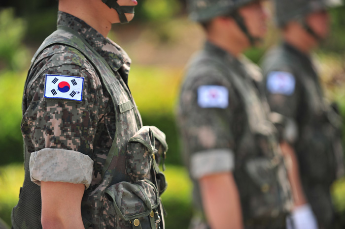 The Korean national flags attached to Korean army uniforms